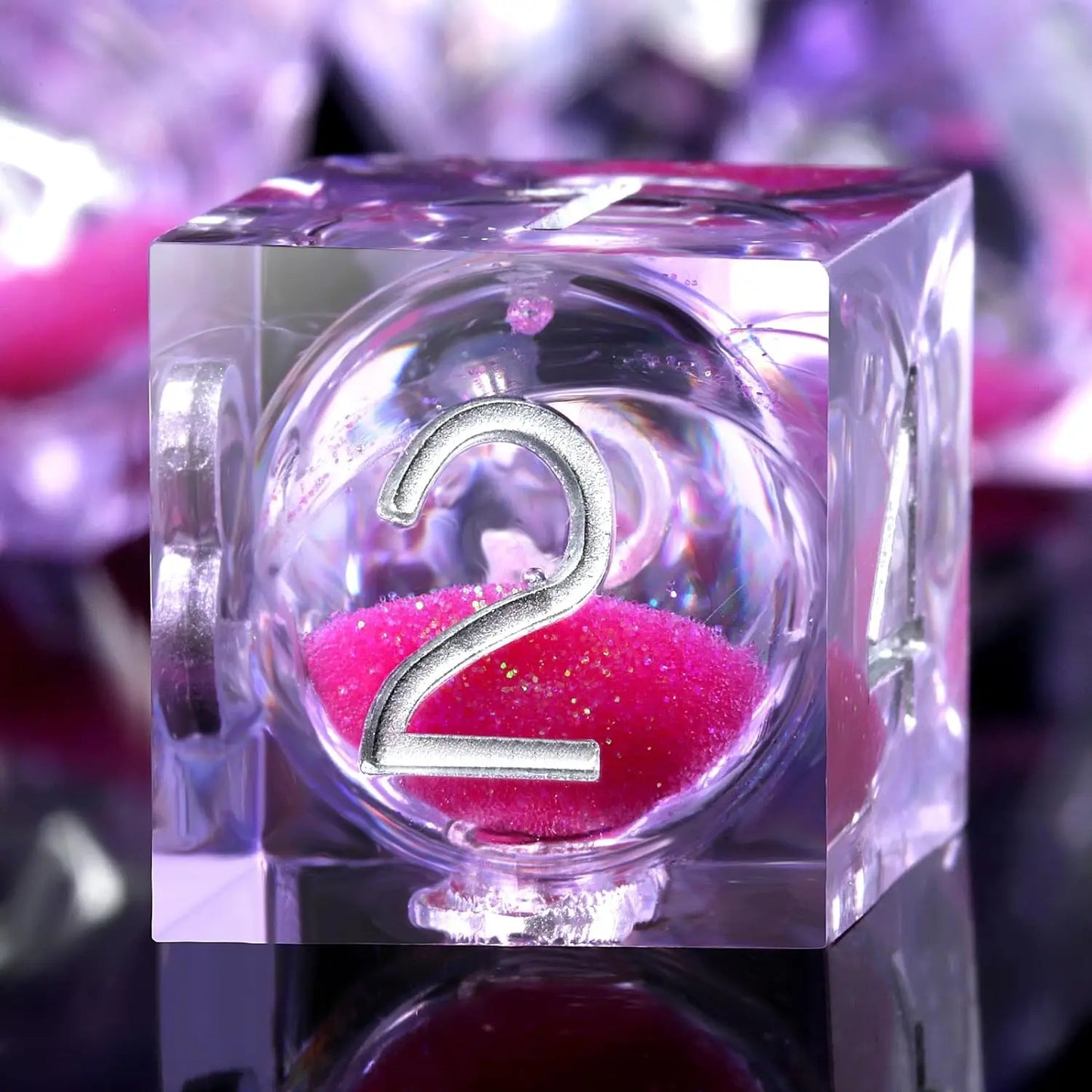 Sharp Edge Dice Set l Shiny purple liquid core with silver number