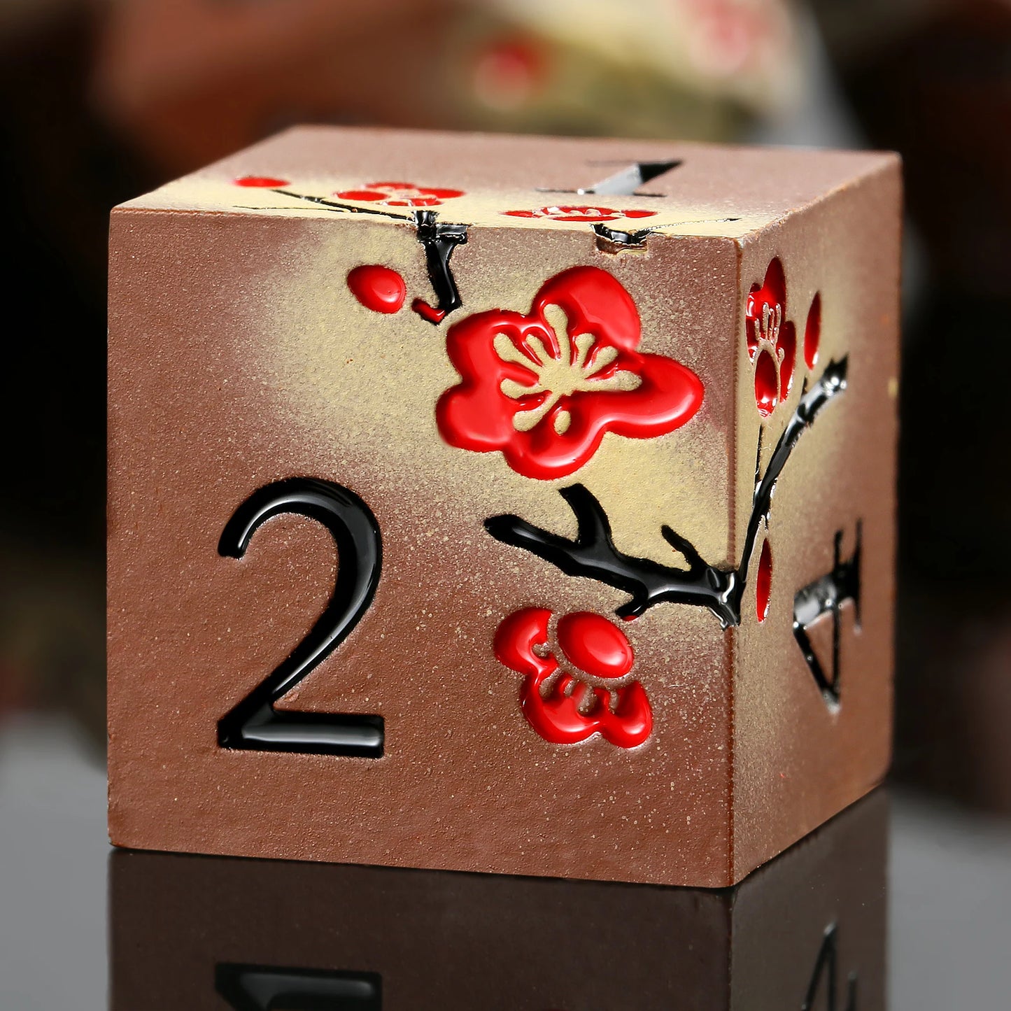 Plum Blossom Dice Set -  Matte Brown & Red