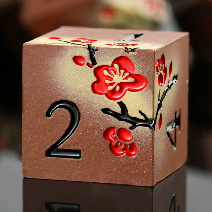 Plum Blossom Dice Set -  Matte Brown & Red