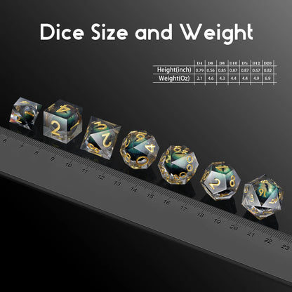 Sharp Edge Dice Set - Green Dragon Eyes ball - Liquid Core
