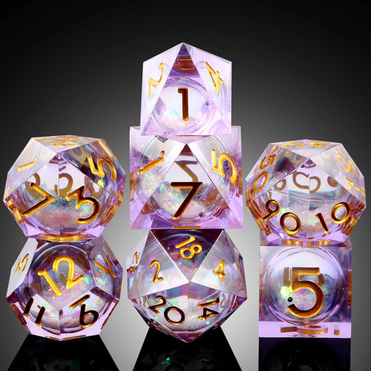Sharp Edge Dice Set - Shiny liquid core with purple