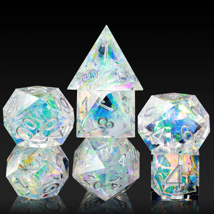 Sharp Edge Dice Set l Transparent with Silver Numbers