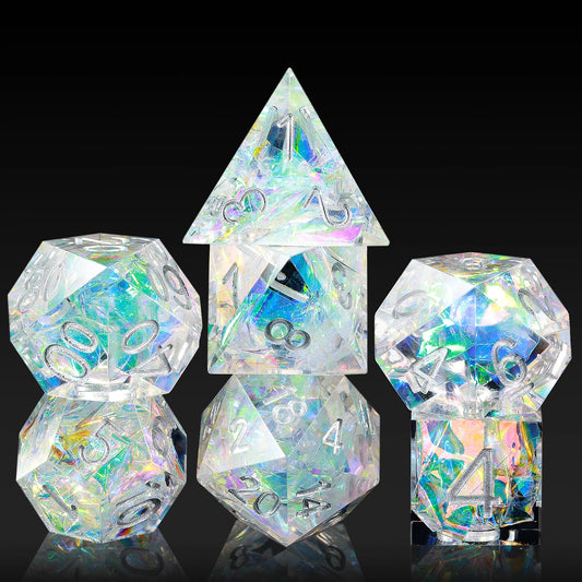 Sharp Edge Dice Set l Transparent with Silver Numbers