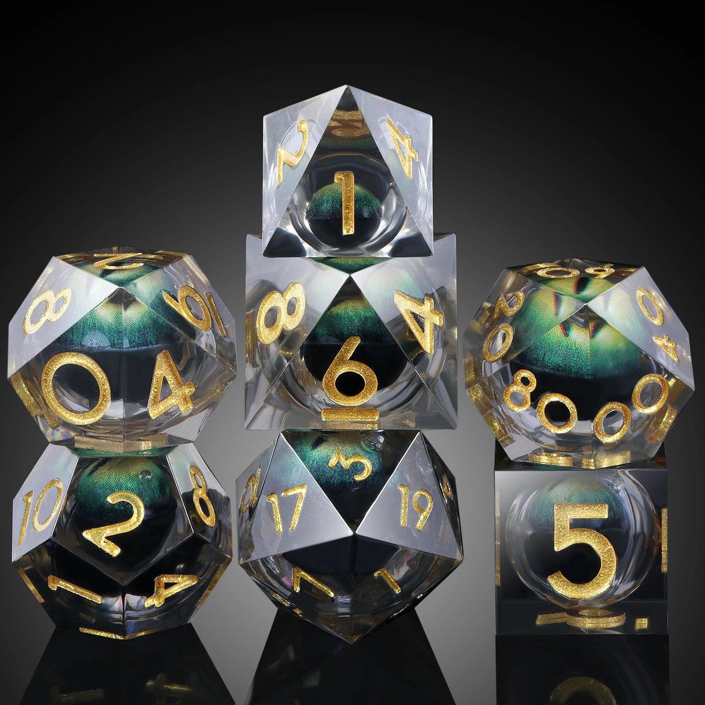 Sharp Edge Dice Set - Green Dragon Eyes ball - Liquid Core