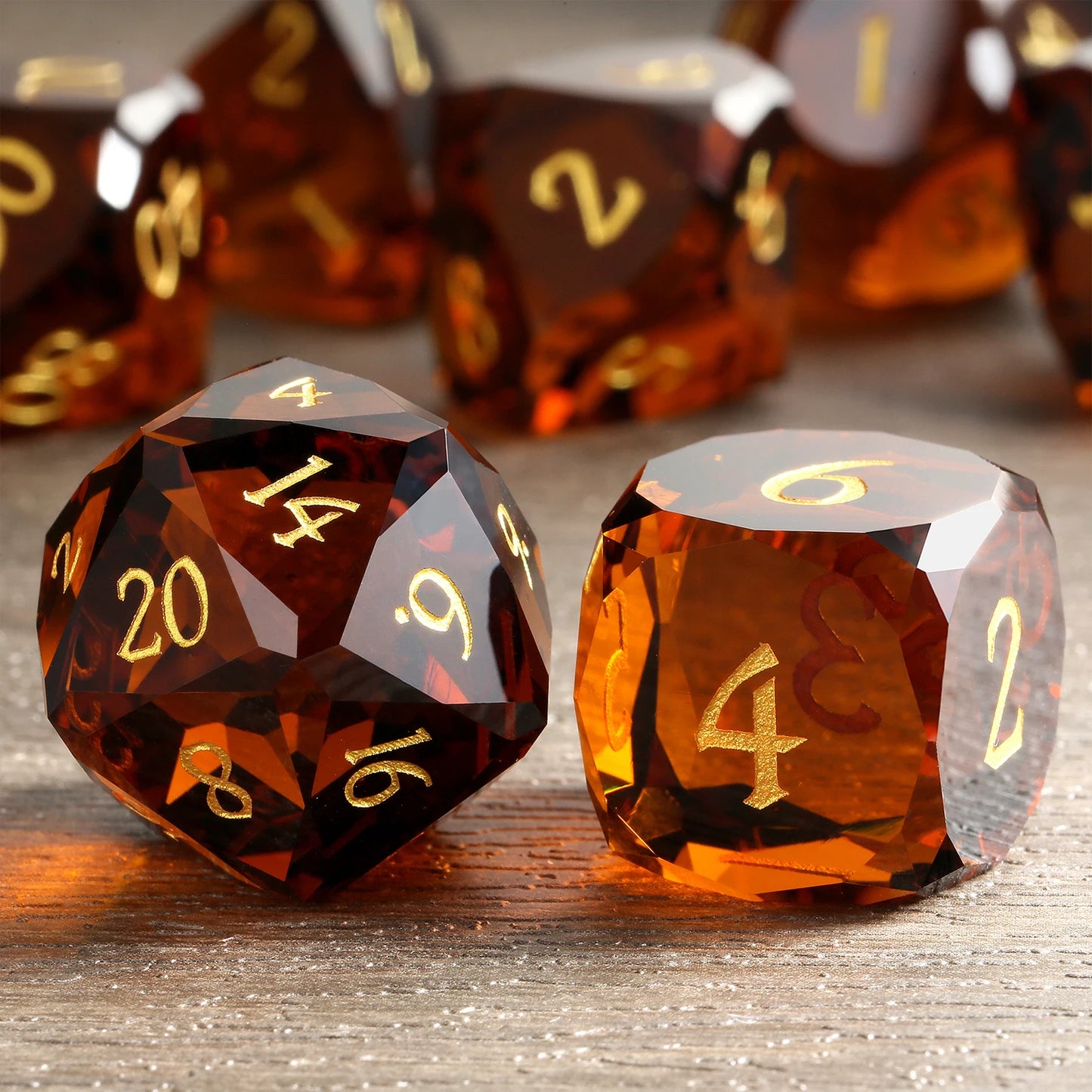 Glass Dice Set – Diamond-Cut  Brown