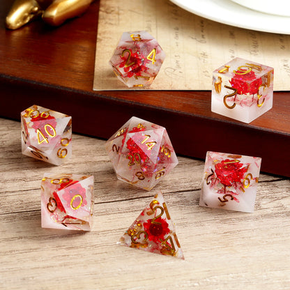 Sharp Edge Dice Set- Red flowers with Red Swirl