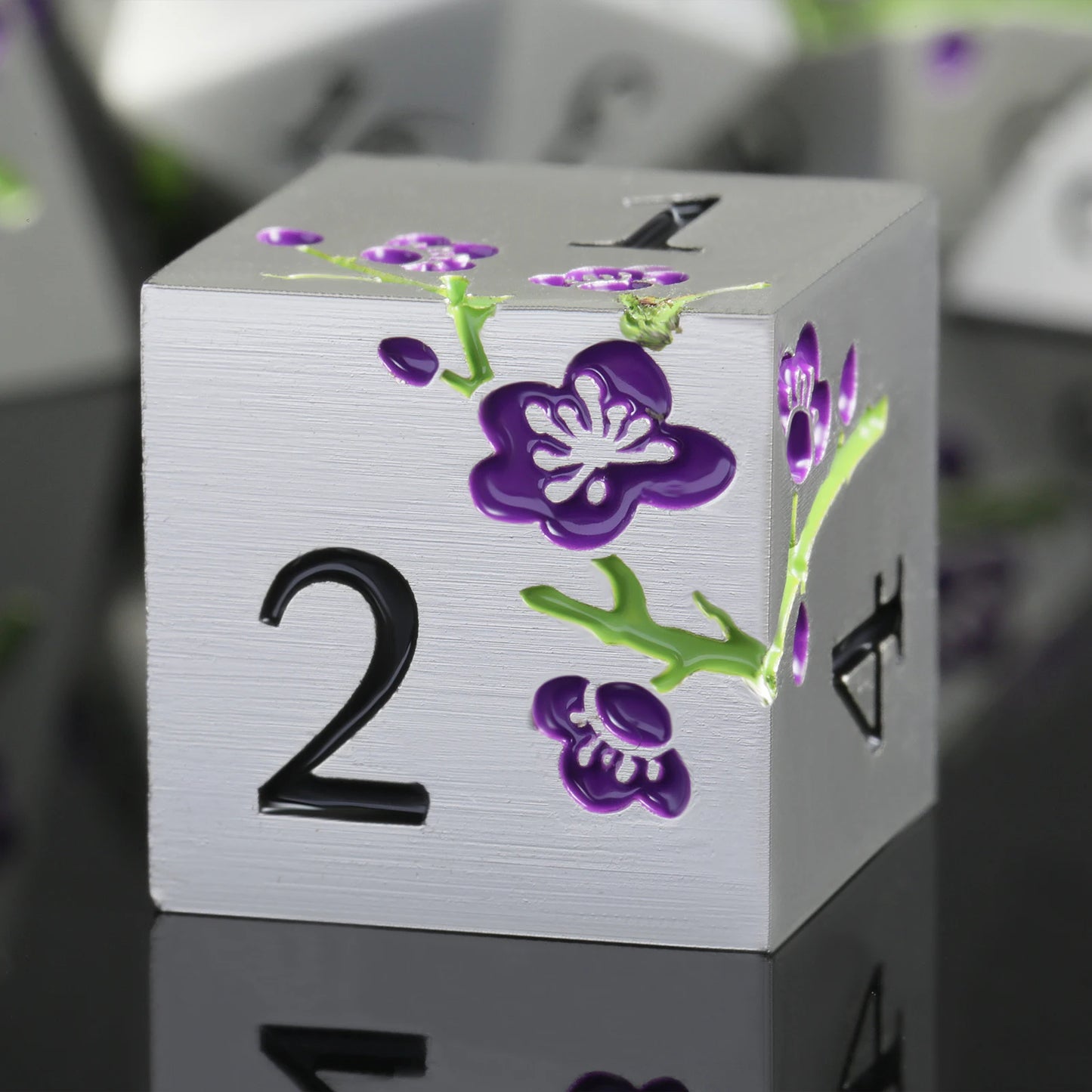 Plum Blossom Dice Set - Silver with Purple