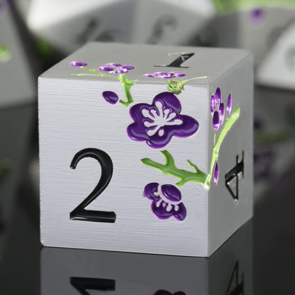 Plum Blossom Dice Set - Silver with Purple