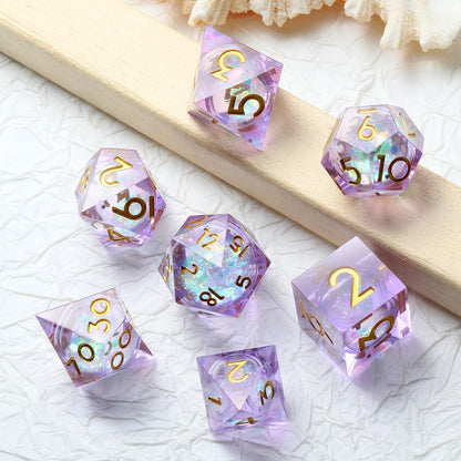 Sharp Edge Dice Set - Shiny liquid core with purple