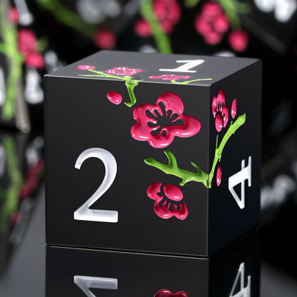 Plum Blossom Dice Set - Black with Pink