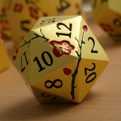 Plum Blossom Dice Set - Gold & Red Flower