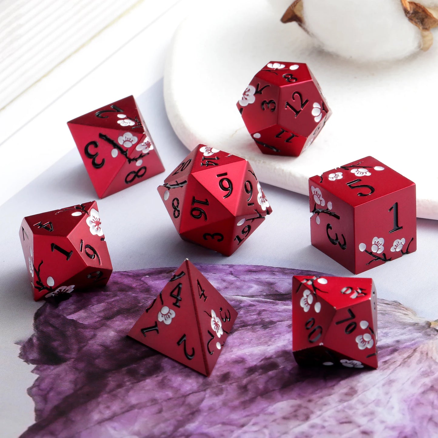 Plum Blossom Dice Set - Red with White