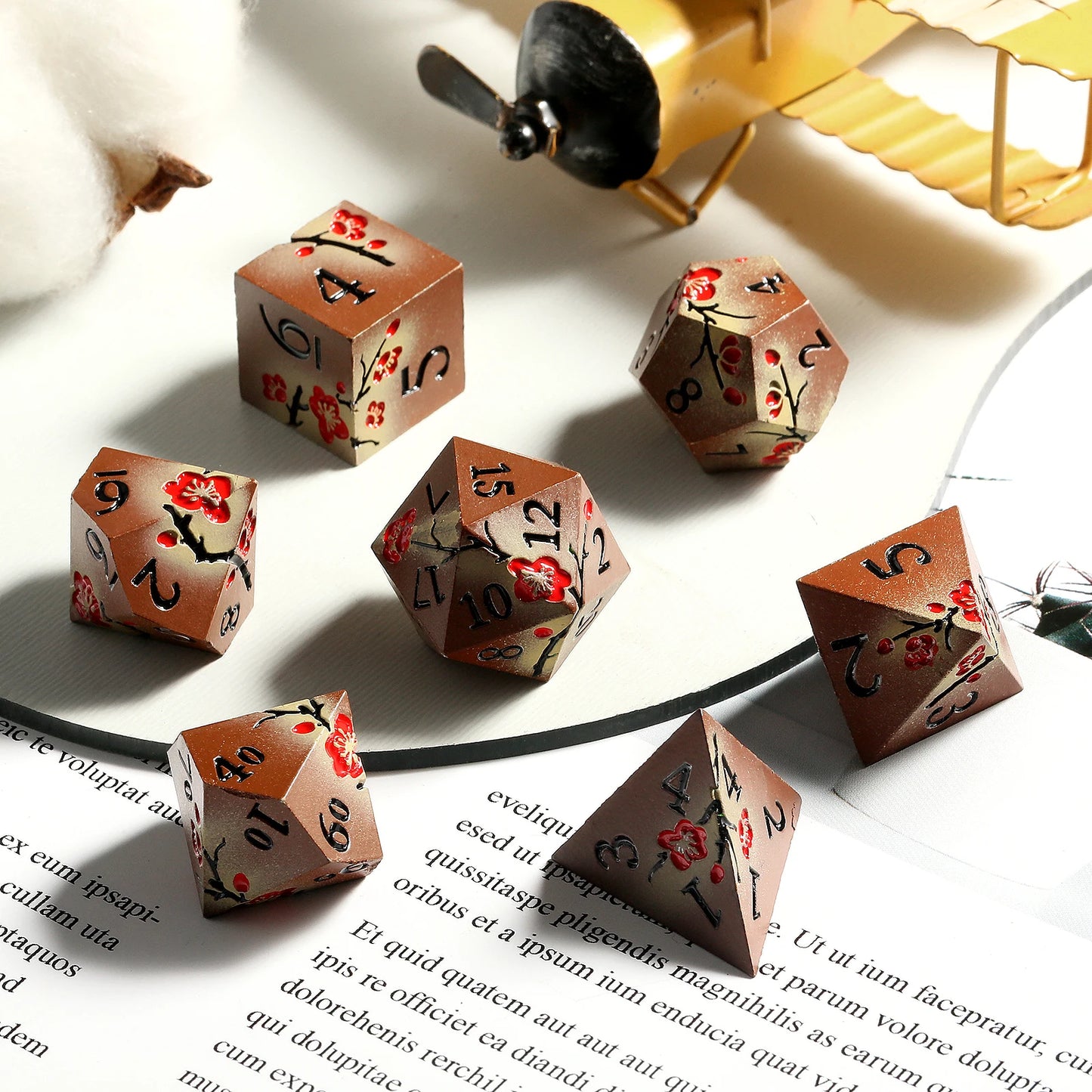 Plum Blossom Dice Set -  Matte Brown & Red