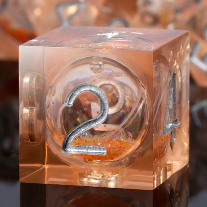 Sharp Edge Dice Set l Shiny Orange Liquid Core