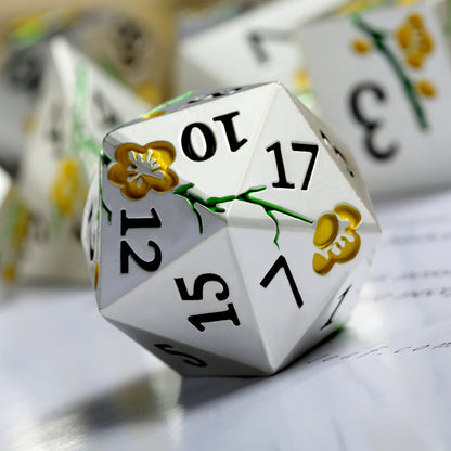 Plum Blossom Dice Set -Silver with Yellow