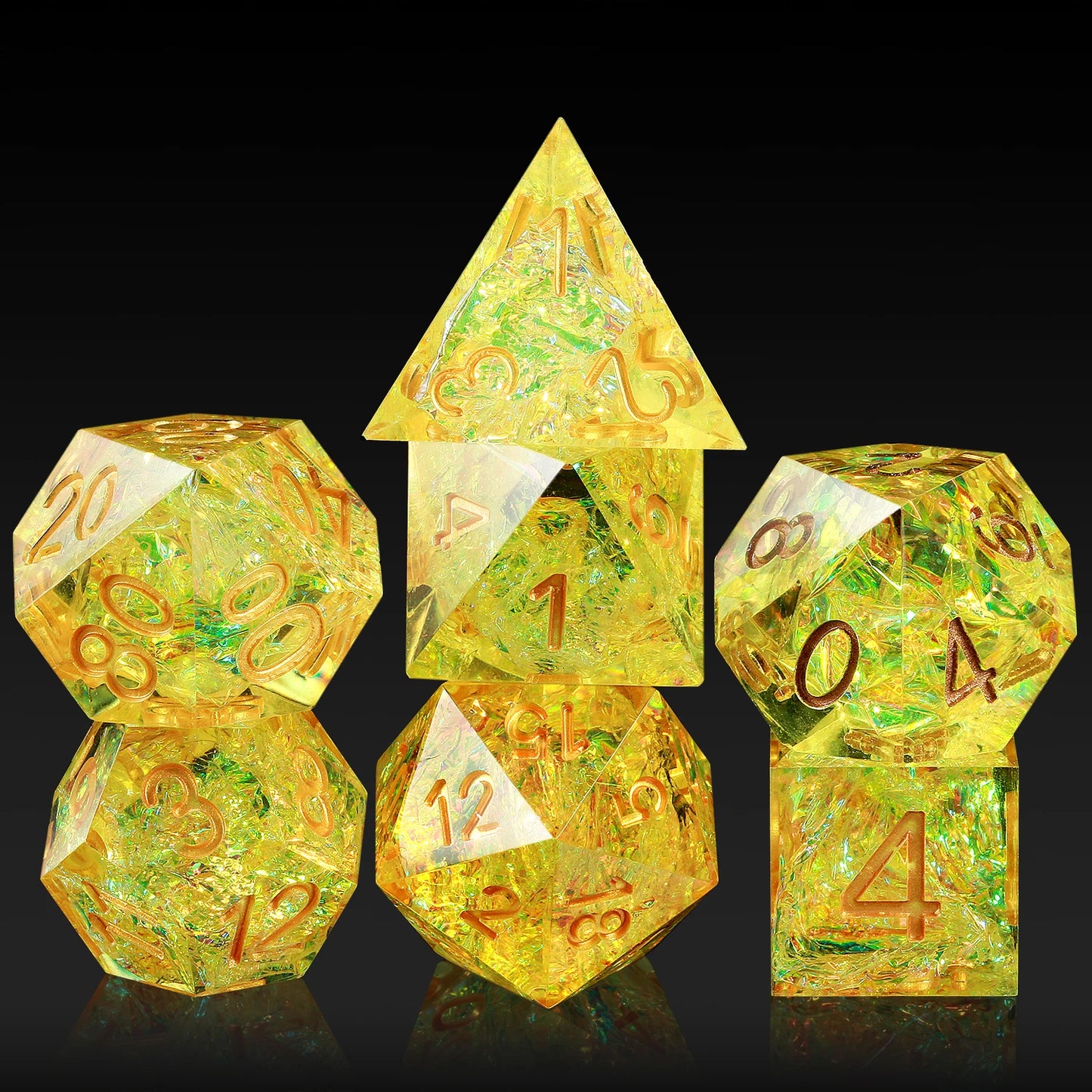 Sharp Edge Dice Set l Yellow with Gold numbers