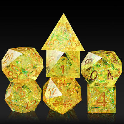 Sharp Edge Dice Set l Yellow with Gold numbers