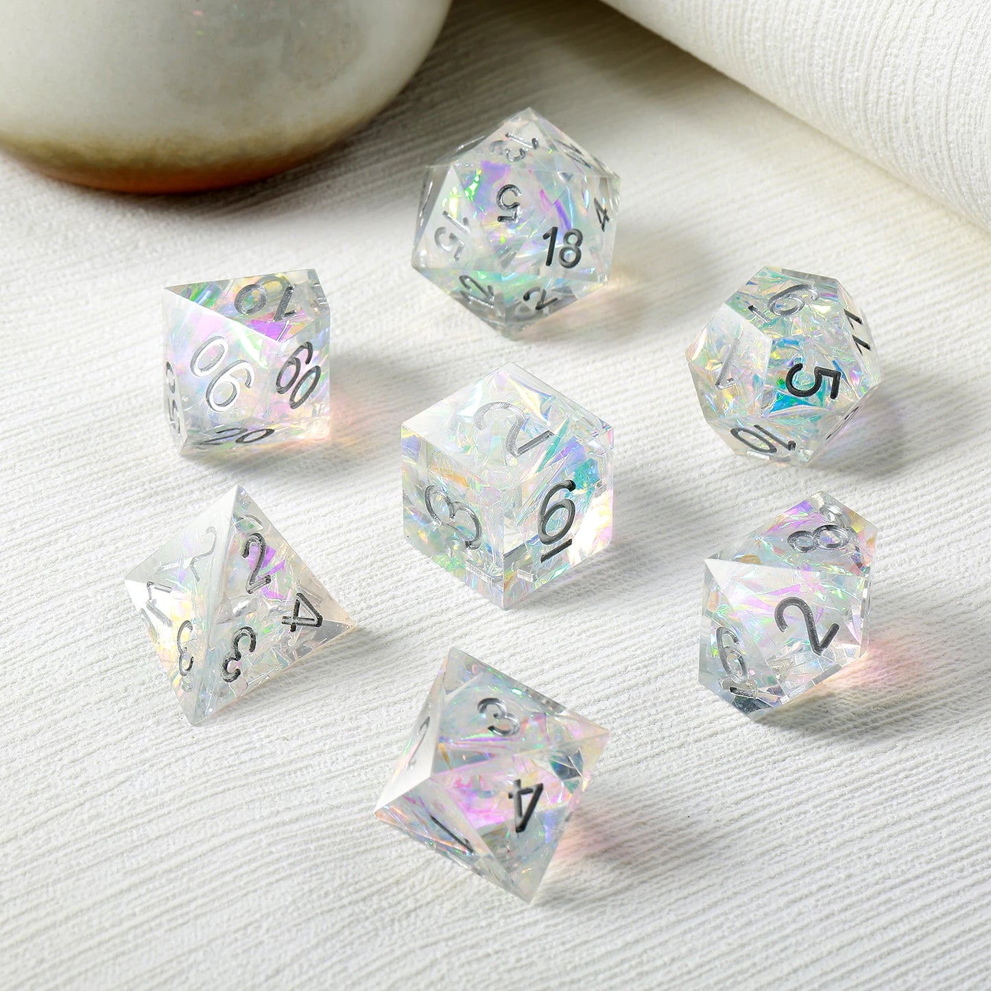 Sharp Edge Dice Set l Transparent with Silver Numbers