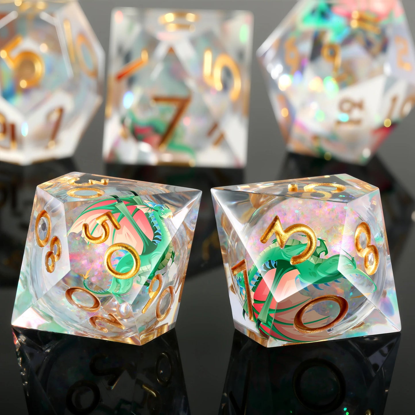 Sharp Edge Dice Set l Shiny Liquid Core Gold Ink