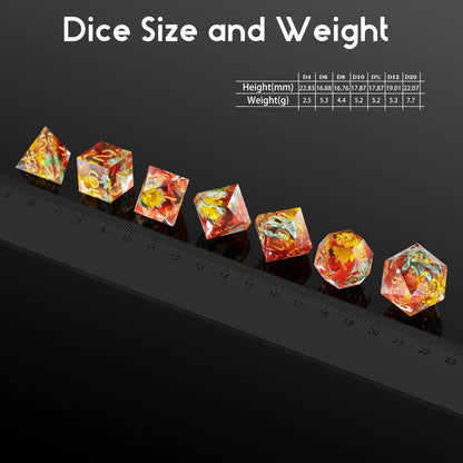Sharp Edge Dice Set - Flowers with orange leaf
