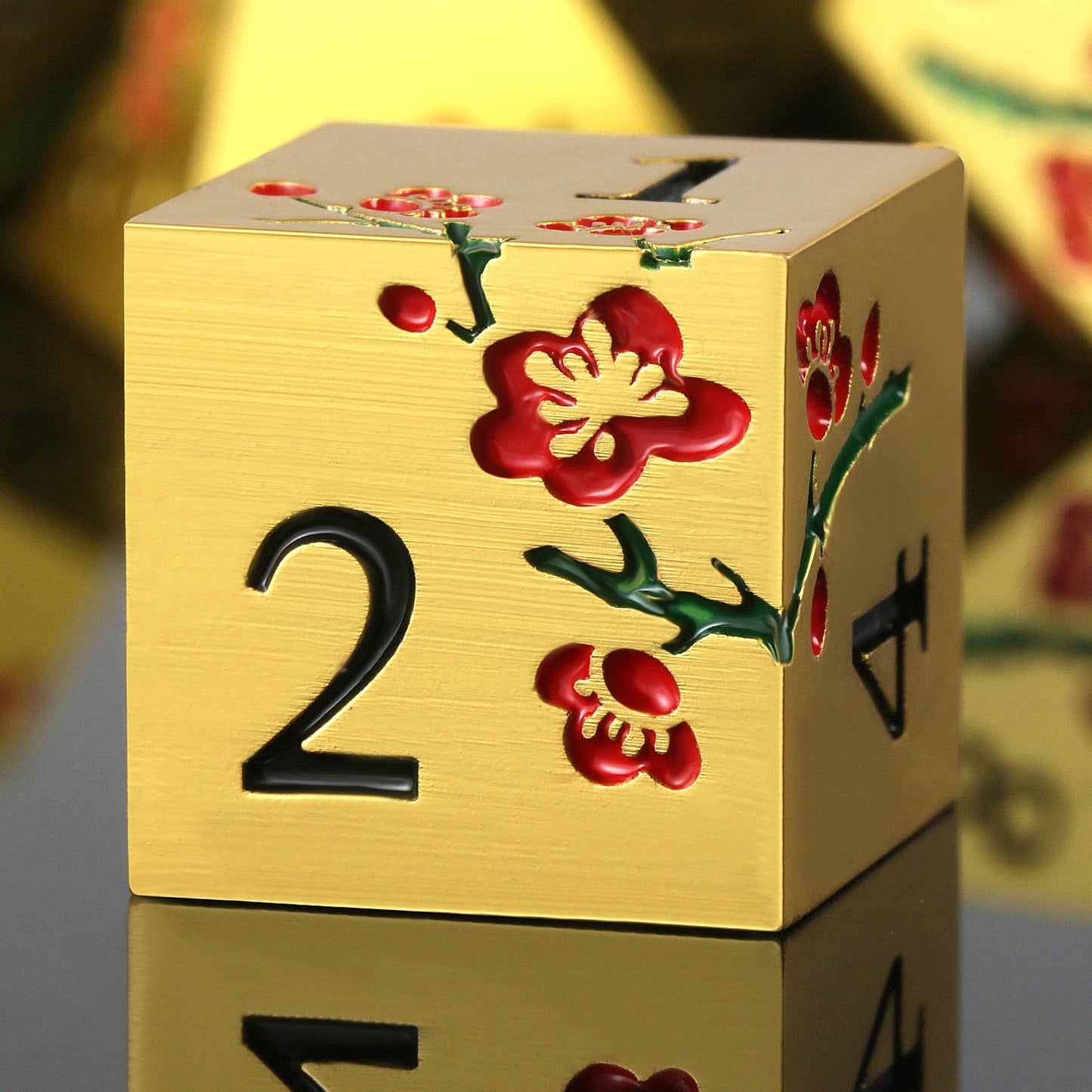 Plum Blossom Dice Set - Gold & Red Flower