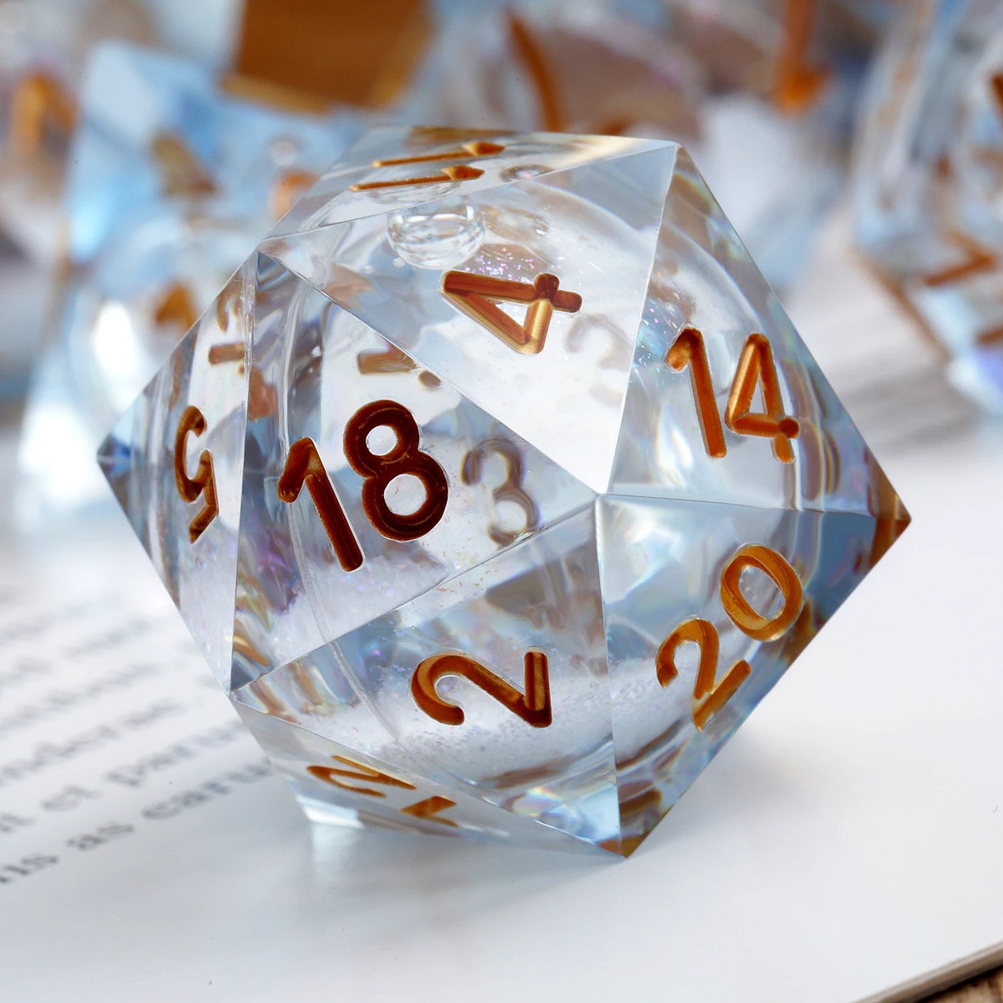 Sharp Edge Dice Set l Shiny Blue Liquid Core with Gold Numbers