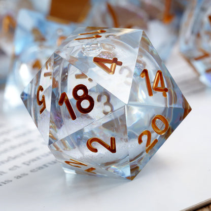 Sharp Edge Dice Set l Shiny Blue Liquid Core with Gold Numbers