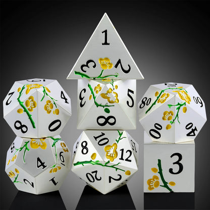 Plum Blossom Dice Set -Silver with Yellow