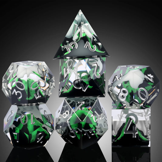 Sharp Edge Dice Set l Lava Green Volcano