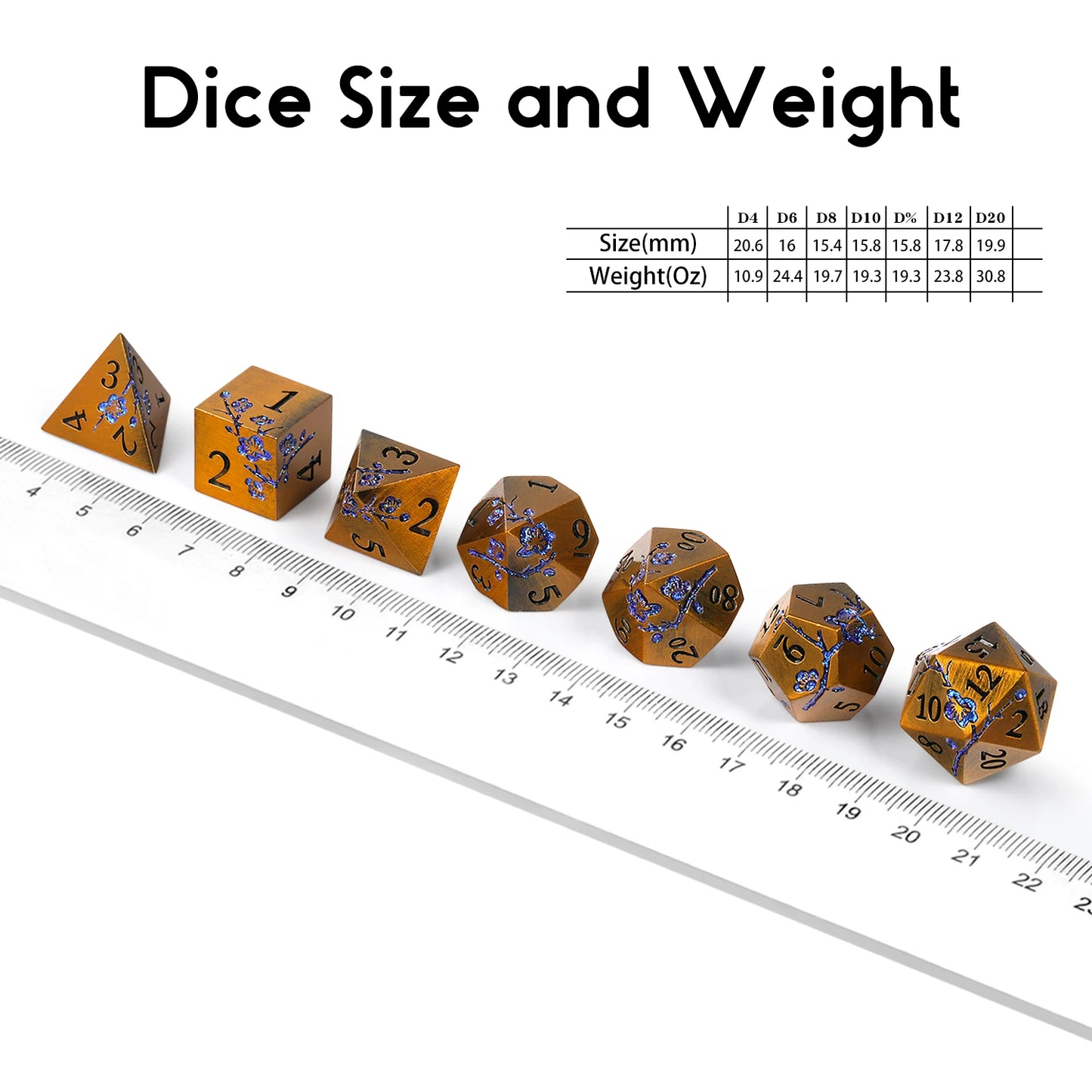 Plum Blossom Dice Set - Vintage Copper with Glitter Blue