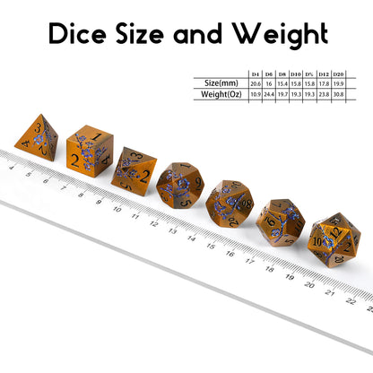 Plum Blossom Dice Set - Vintage Copper with Glitter Blue