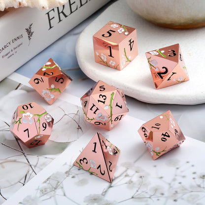 Plum Blossom Dice Set -  Rose Gold with White