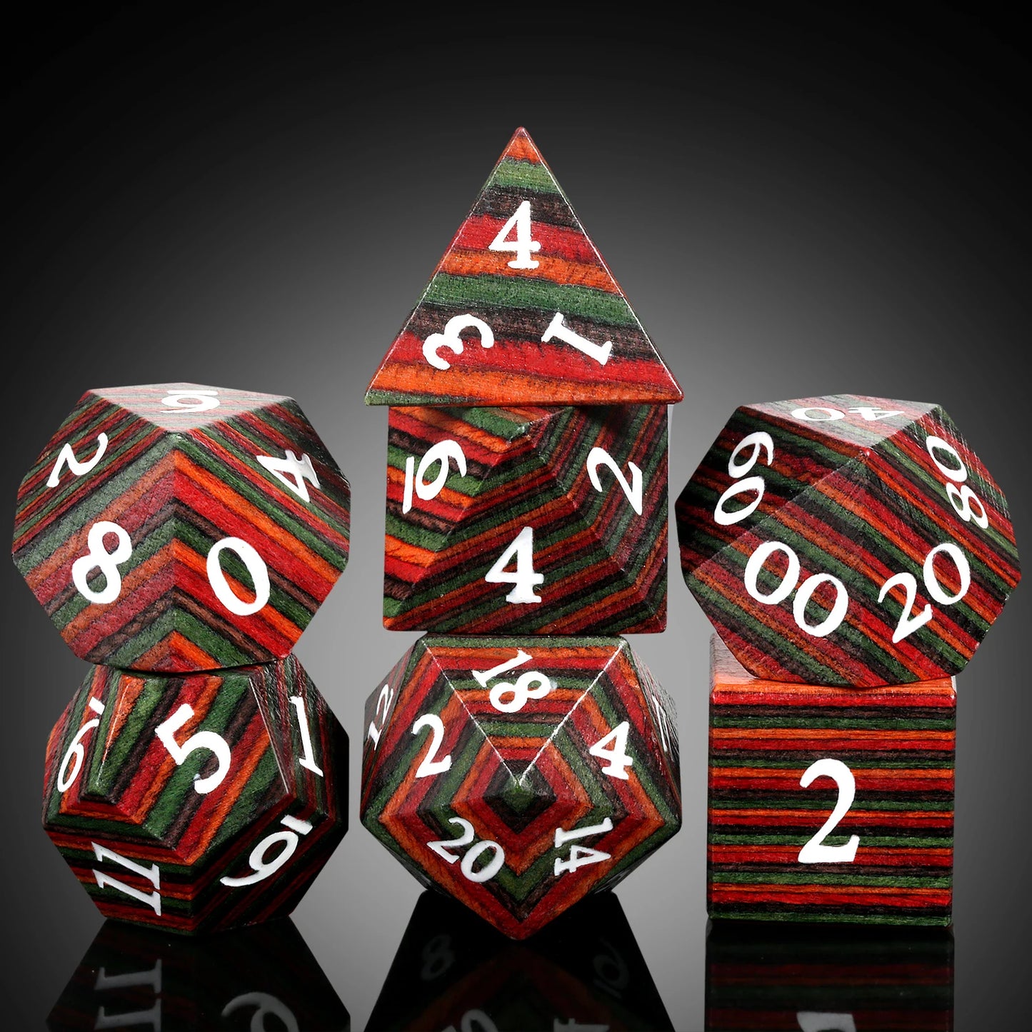 Wood Dice Set | Red Green Streak