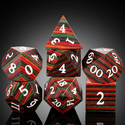 Wood Dice Set | Red Green Streak