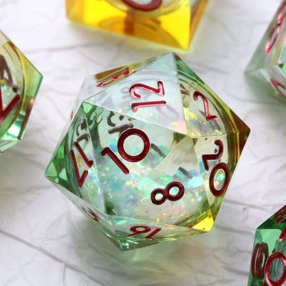 Sharp Edge Dice Set - :Shiny liquid core with green & yellow