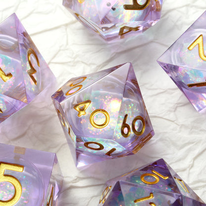 Sharp Edge Dice Set - Shiny liquid core with purple