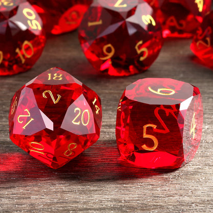 Glass Dice Set – Diamond-Cut Red