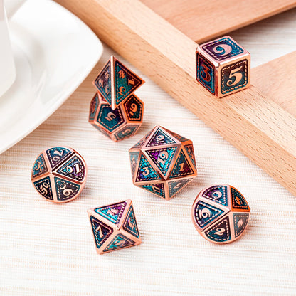 Striped Metal Dice – Teal & Purple 7-Pc DND Set