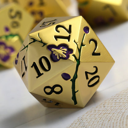 Plum Blossom Dice Set - Gold with Purple