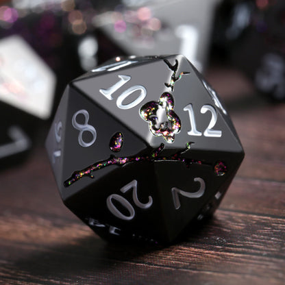 Plum Blossom Dice Set - Black with Glitter Purple
