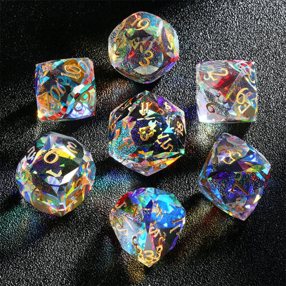 Glass Dice Set – Diamond-Cut Polyhedral Prismatic