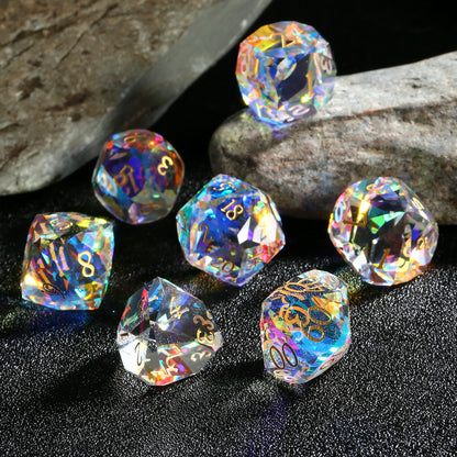 Glass Dice Set – Diamond-Cut Polyhedral Prismatic