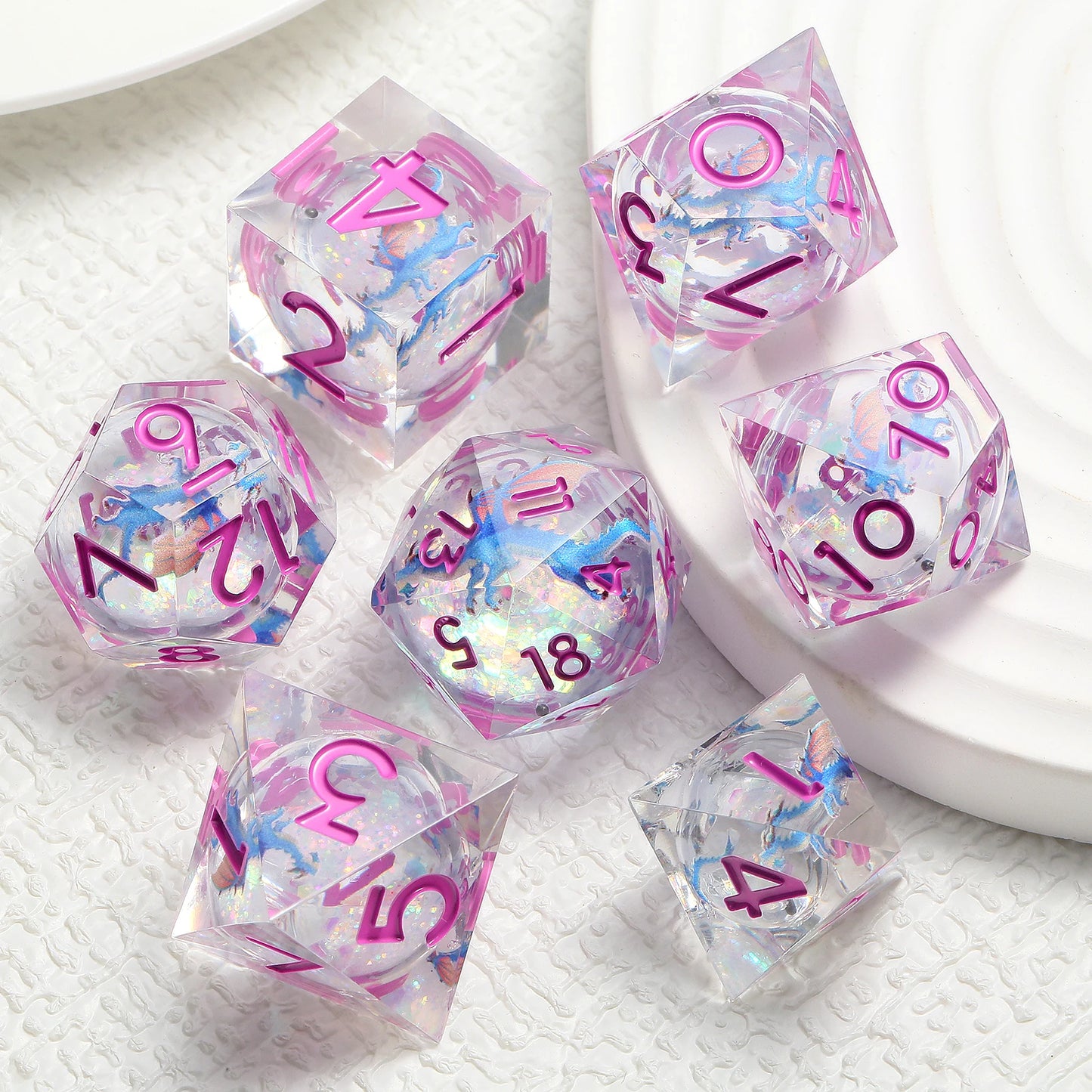 Sharp Edge Dice Set l Liquid Core with Pink ink