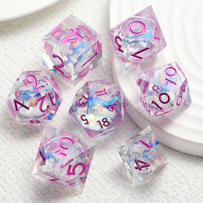 Sharp Edge Dice Set l Liquid Core with Pink ink