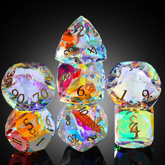 Glass Dice Set – Diamond-Cut Polyhedral Prismatic