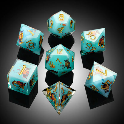 Sharp Edge Dice Set - Blue & Gold Owl