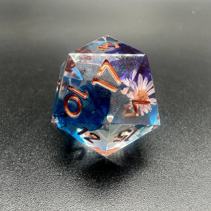 Sharp Edge Dice Set - Flowers with blue leaf