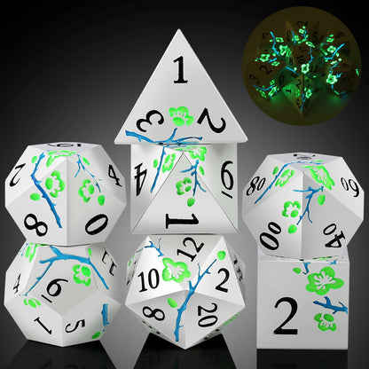 Plum Blossom Dice Set - Glow-in-the-Dark Green