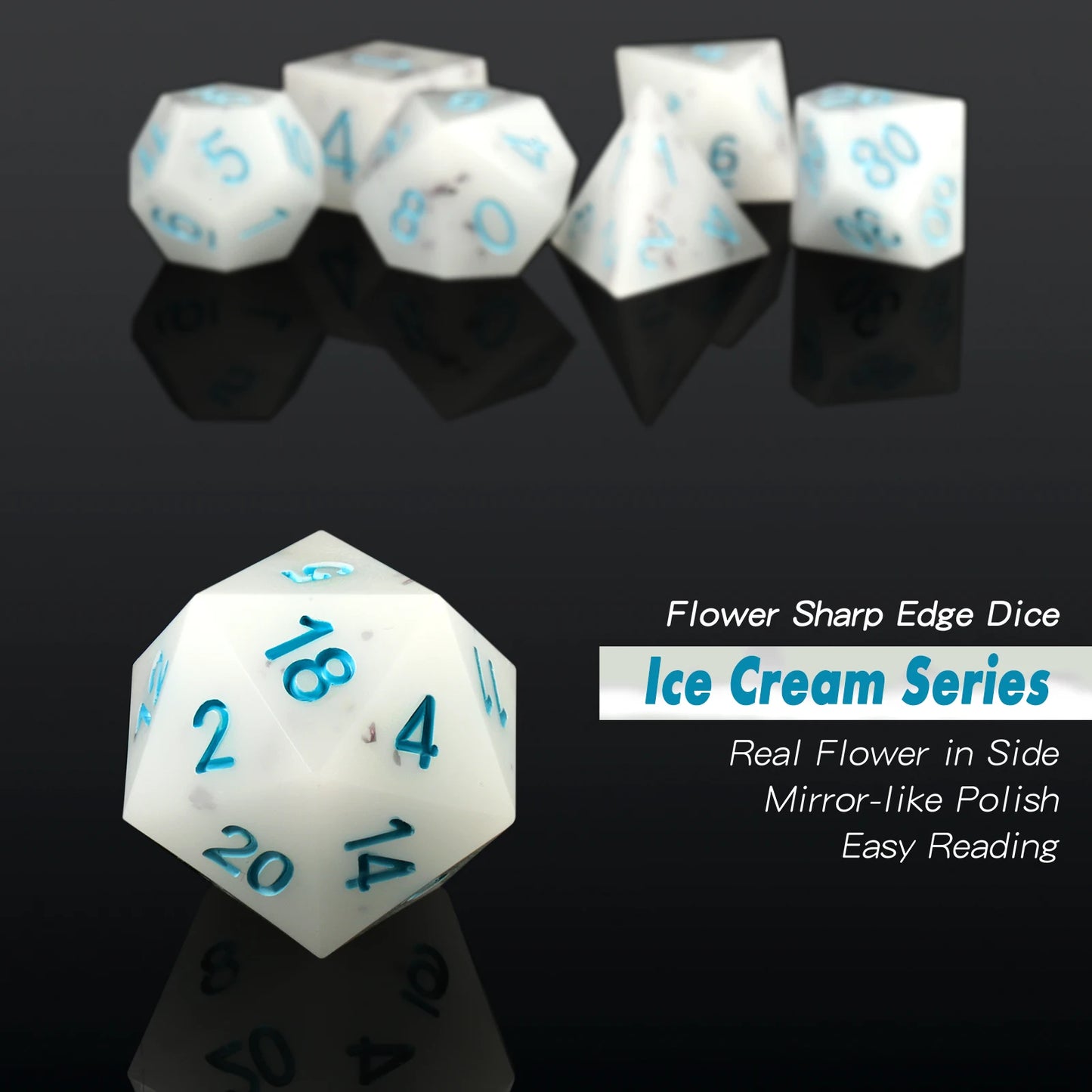 Sharp Edge Dice Set l Ice Cream White with blue Numbers