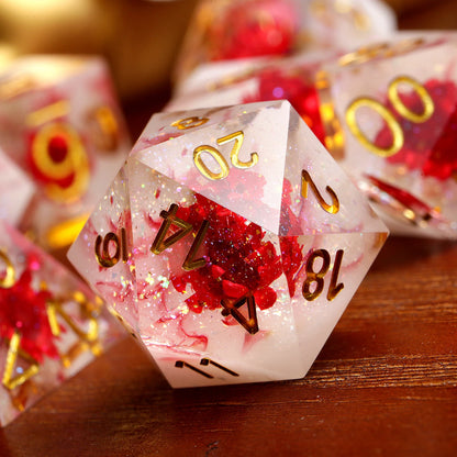 Sharp Edge Dice Set- Red flowers with Red Swirl